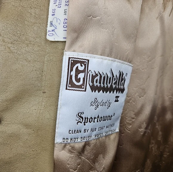 Vintage 60s Grandella tan heavy classic faux fur coat pockets satin lined sz 10 - Picture 4 of 16
